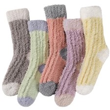 Tavaleu Fuzzy Socks for Women, Fluffy Socks 5 Pairs Colourful Stripe, 6-10