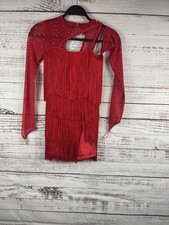 Weissman Dance Costume Dress Girls XLC Red Fringe Latin Jazz Rhinestone Skirt