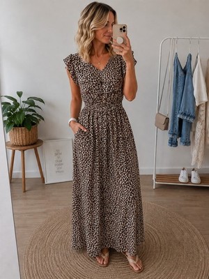 Schickes sommerkleid 36 38 Tragbar Gummizug Taille Bindeband Rücken Leomuster