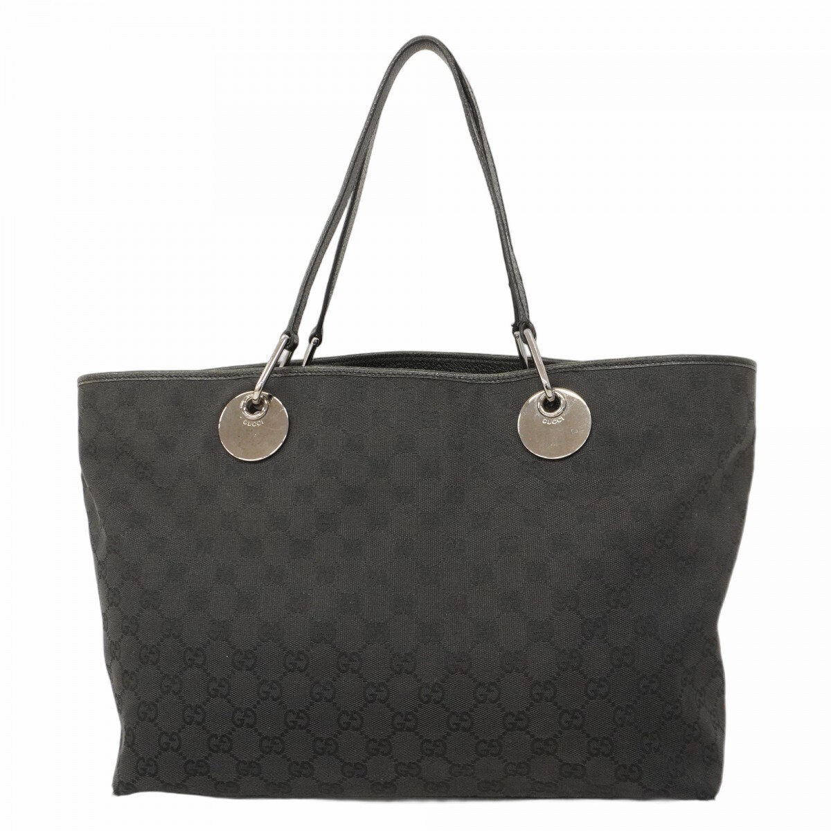 GUCCI GG Canvas Tote Bag Black with Silver Hardware 120838 575265