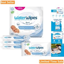 240 Count Sensitive Newborn Wipes - Pure Water, 3-in-1 Protection, Eco-friendly