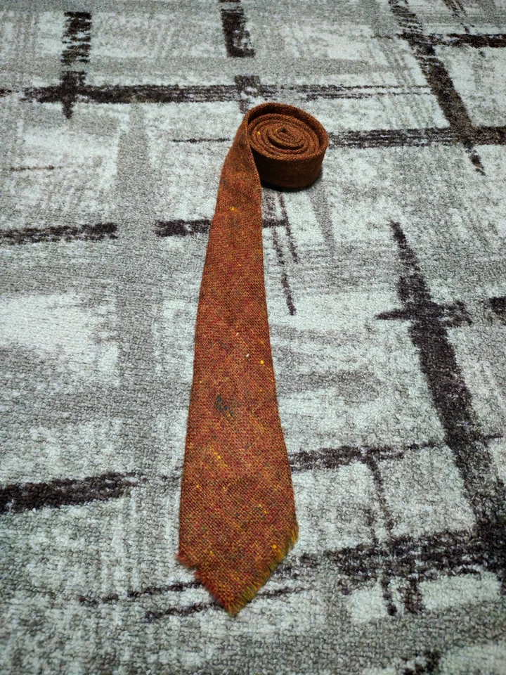 Gravata de pescoço vintage Boston clássica 100% lã pura tecida à mão tweed camuflagem retrô - Imagem 4 de 4