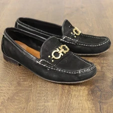 VTG Salvatore Ferragamo Sport Women's Size 6B Black Suede Gold Gancini Loafers