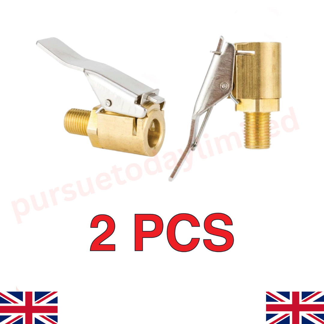 2X Tyre Valve Air Chuck Inflator Pump Connector Adapter Brass Clip on Car 8mm