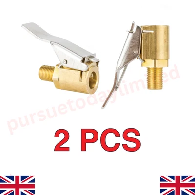 BRANDED 2X Tyre Valve Air Chuck Inflator Pump Connector Adapter Brass Clip on Car 8mm