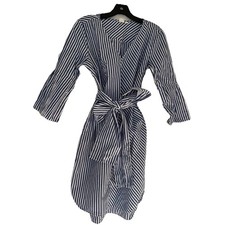 GAP Blue and White PinStriped Shirt Dress With Pickets 3/4 Sleeves Size M