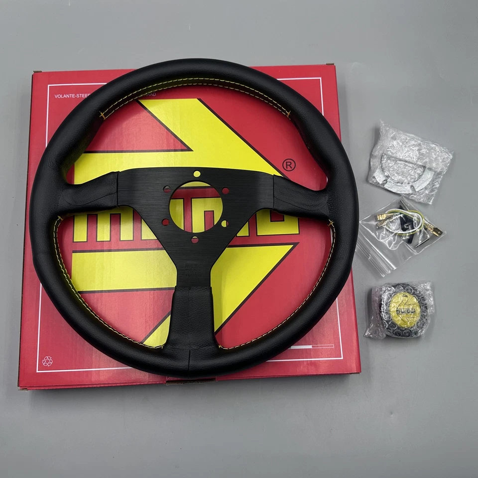 Genuine MOMO MonteCarlo 350mm Leather Thickened Spoke Sport Steering Wheel 14' Foto 2 de 4