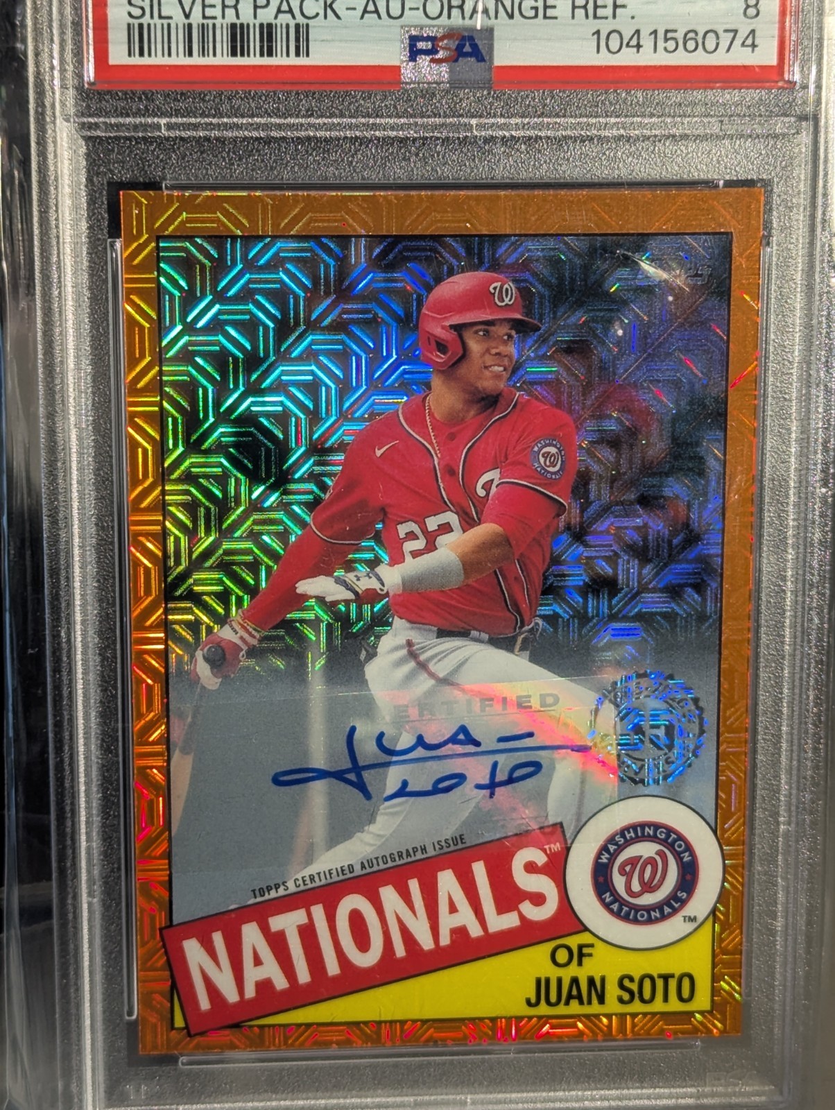 2020 Juan Soto /25 Auto Orange Refractor PSA 8 Silver Pack 1985 Throwback CPC49 view 5