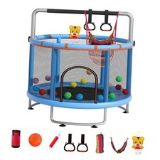 55" Small Trampoline for Kids, Indoor Outdoor with with Enclosure Net, blue