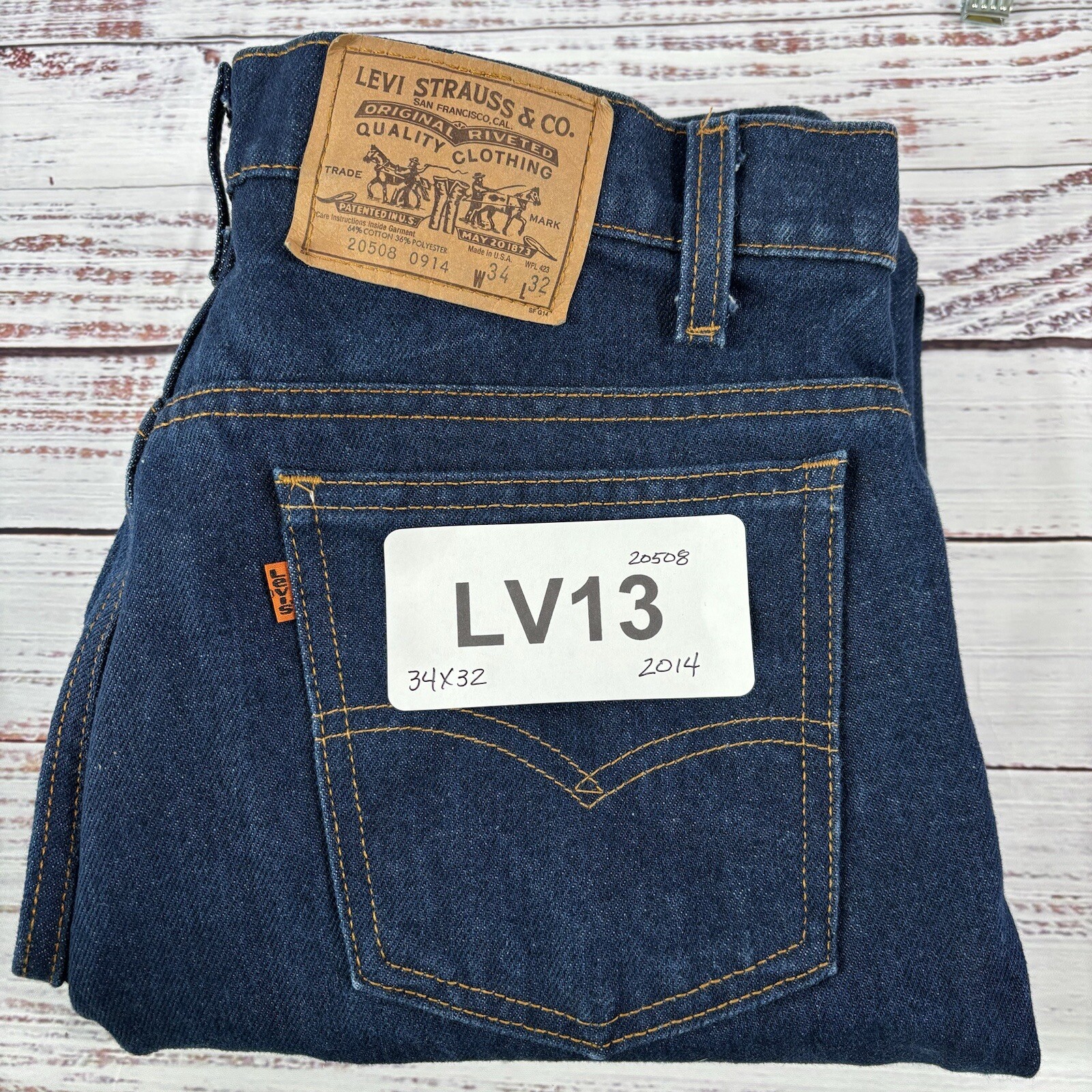 Levis 505 Jeans Men 34x32 Blue Orange Tab 2014 Ex… - image 7