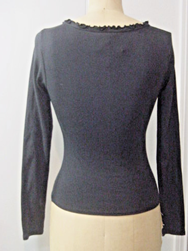 Awake by OS Women Ruffled Boat Neck Black Long Sleeve T-Shirt Size Small NEW NWT - Picture 3 of 7