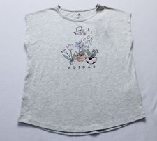 Adidas Girl's Short Sleeve Graphic Heather Tee JL3 Grey Heathered Size 6