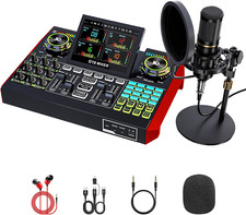 Podcast Microphone Bundle with Live Sound Card Audio Mixer, Podcast Equipment Bu