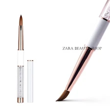 100% Kolinsky Acrylic Nail Brush With Cap White Crystal Handle Size 6-14 CRIMPED