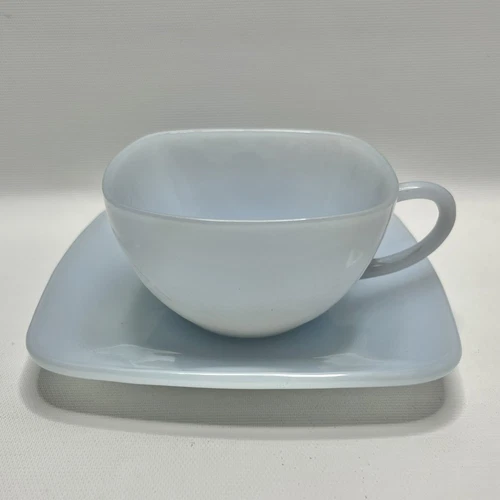 Fire King Coffee Cup and Square Saucer -  Delphite Blue