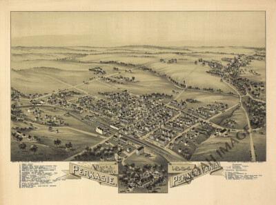 Panoramic Map of Perkasie Pennsylvania 16x20