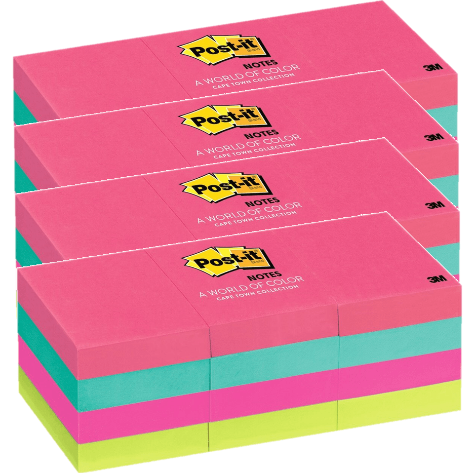 4 Packs of Post-It Mini Sticky Notes 36x48mm in Assorted Cape Town Colors – 12 Sheets per Pack-image