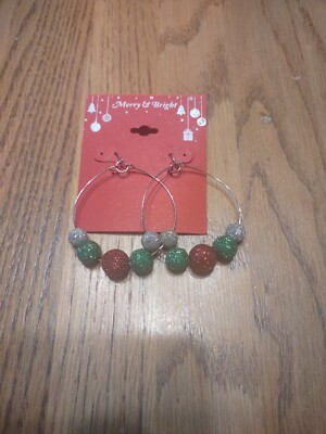 Merry Bright Christmas Hoop Earrings