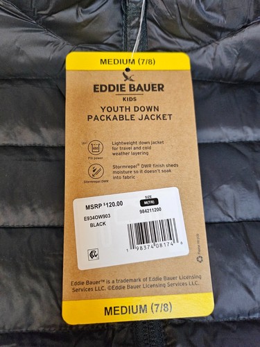 Eddie Bauer Jacket Kids Medium 7/8 Youth Down Packable Puffer Coat - Picture 3 of 3