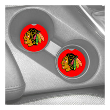 CHICAGO BLACKHAWKS RED BACKGROUND RUBBER CAR COASTERS SET 2 