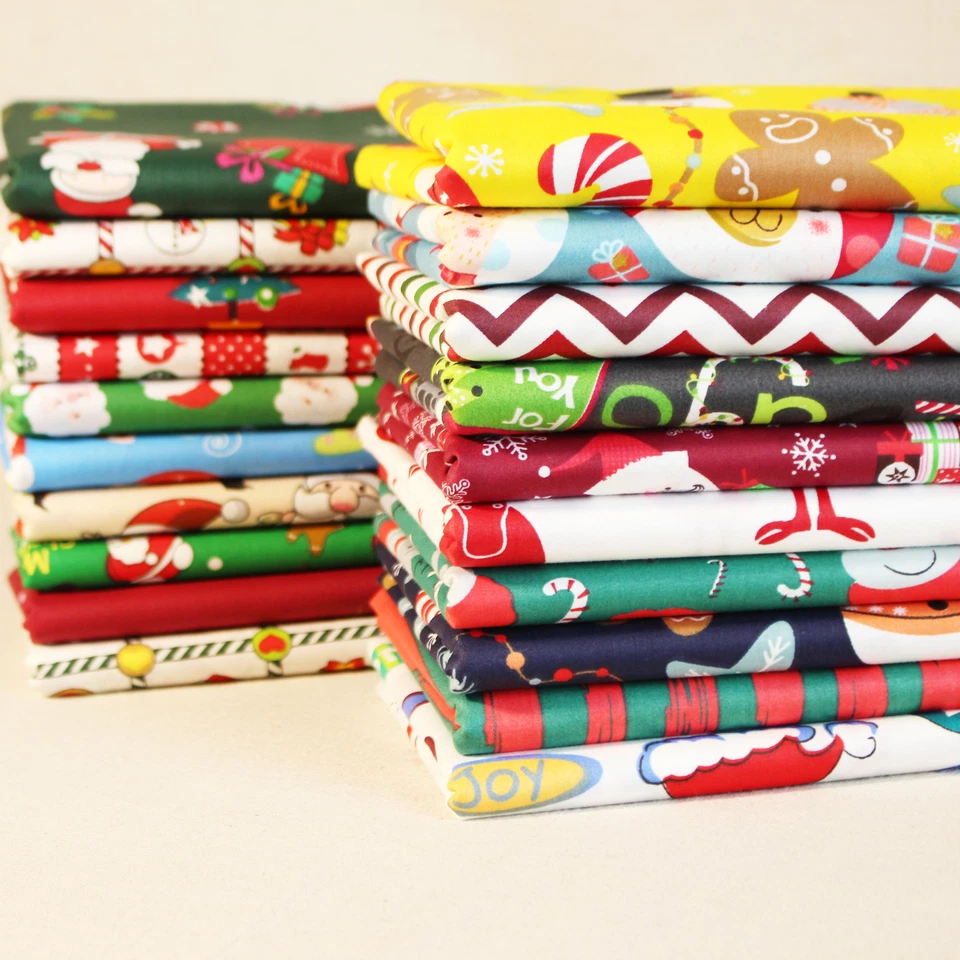 20 Sewing Precut Cotton Christmas Quilting Fabric Scraps Remnants Bundle Squares - Image 2 of 4