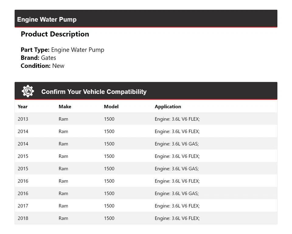 Puertas de bomba de agua para motor Ram 1500 2013-2018 2014 2015 2016 2017 Foto 2 de 4