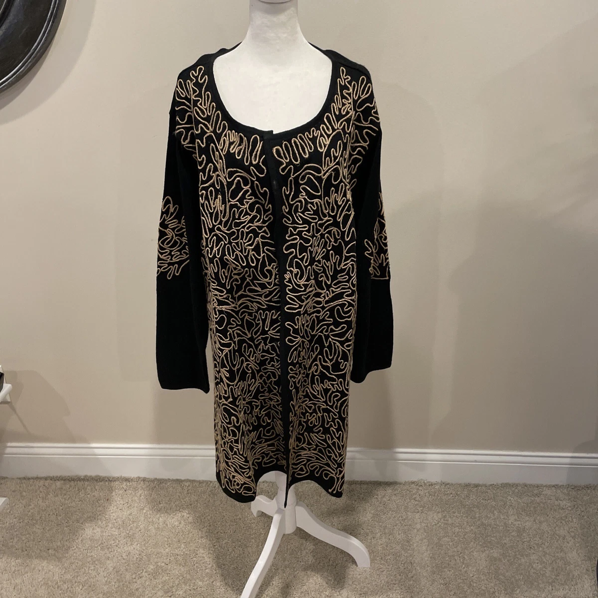 Midnight Velvet Black Tan Cardigan Women s Size 3X Open Front