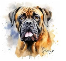 Watercolor Bullmastiff Painting Art Print 8x11 inch