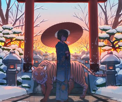 Anime girl  tiger Playmat Gaming Mat