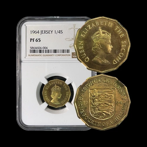 JERSEY. 1964, 1/4 Shilling - NGC PF65 - Queen Elizabeth II, Three Lions