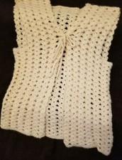 FREE SHIP Handmade Ivory Wool Crochet Vest Cover up Wrap Childs