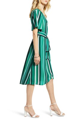 HALOGEN Green Striped Georgette True Wrap Cocktail Dress SMALL PETITE  Nordstrom