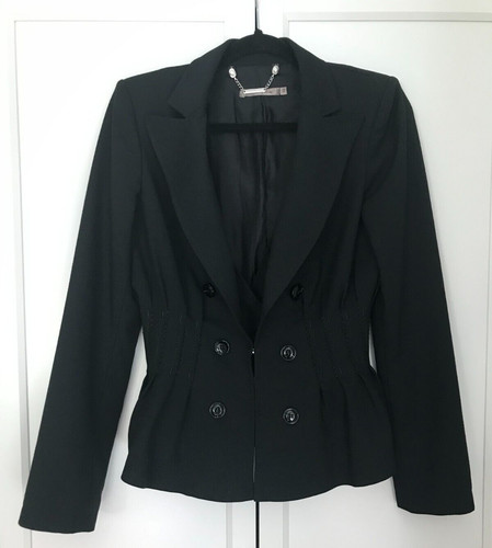 Mariagrazia Panizzi Designer Black Blazer Built-in Vest Fitted Waist Size EU42