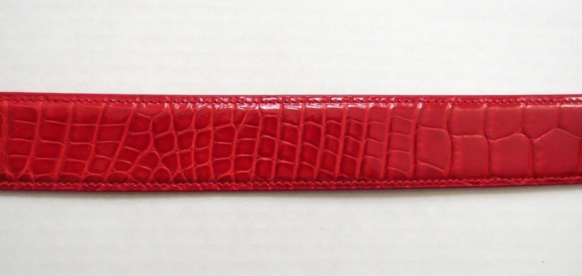 STEFANO RICCI Red Crocodile Leather Rectangular Gold Buckle 