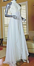   VTG 70s Romantic MORI LEE   Summer Beach Wedding Halter Gown Dress Size 4