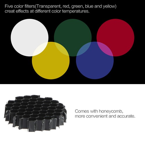 Aluminium Alloy Conical Snoot Kit with Honeycomb Grid 5pcs Color Filter Kit Y7G5 - Picture 9 of 10