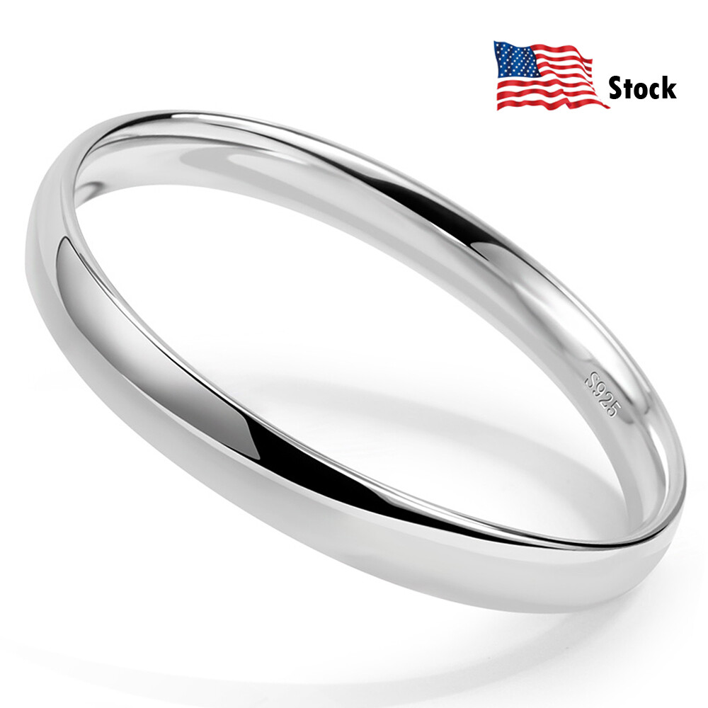 925 Sterling Silver 8MM High Polished Smooth Circle Bangle