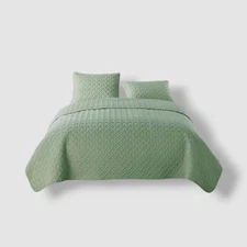 VCNY Home Green Nina Embossed Geometric Twin Quilt Cover Set.