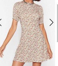 Nasty Gal All We Grow Floral Mini Dress White Uk Size 14 # 10
