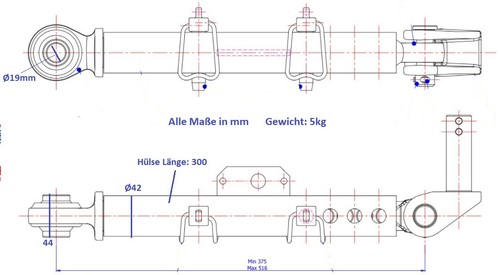 1x Unterlenker Stabilisator Kat 1 verstellbar 375-516mm Stabilisatorstrebe - Bild 2 von 2