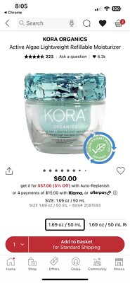 Kora Organics Active Algae Lightweight Moisturizer - 50 ml / 1.69 fl.oz. NEW