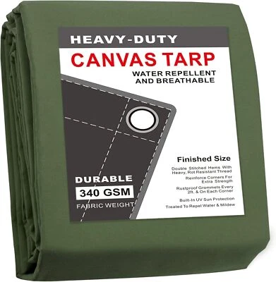 CARTMAN Finished Size 12 x 16 Feet Canvas Tarp Rustproof Grommets, Heavy Duty - Image 1 of 4