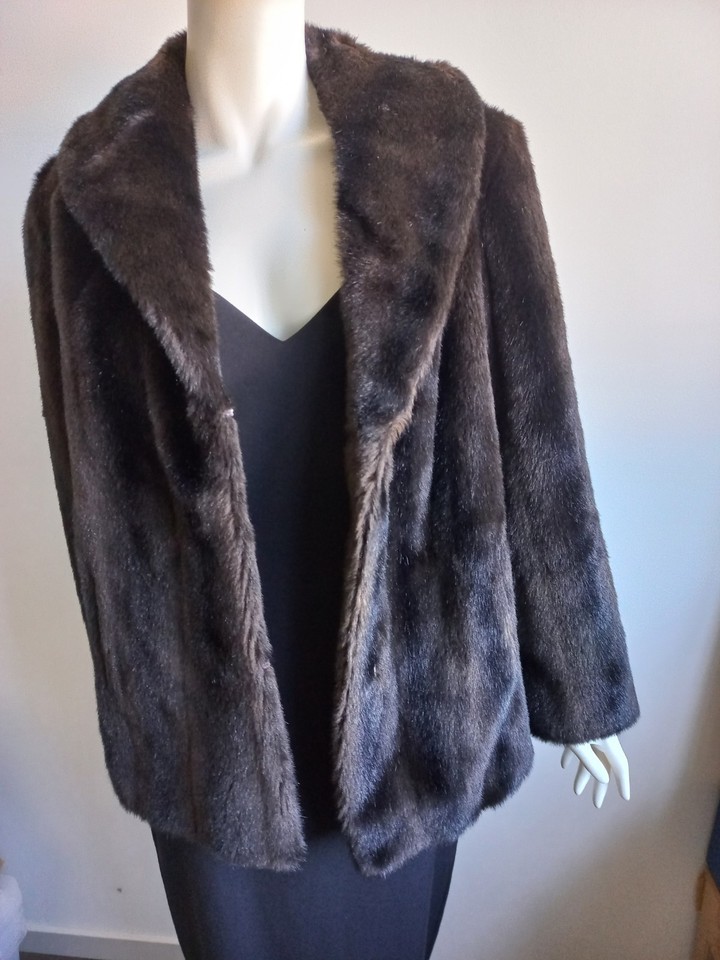 Stanleys Creation faux fur Coat jacket size 12  long sleeve hook fasten pockets