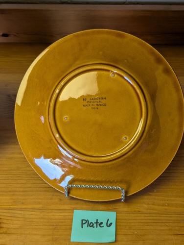 Ed Langbein Majolica 8.25" Plates Brown Gien France Set 6 Leaf Berry Grape Vtg - Picture 15 of 15