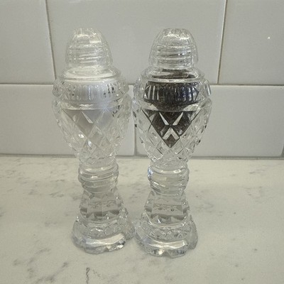 Vintage Cut Crystal Salt & Pepper Shakers Tall Pedestal Glass Pair (5 )