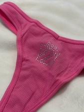 Victorias Secret Pink Ribbed Silver Christmas Xmas Gift Present Thongs S