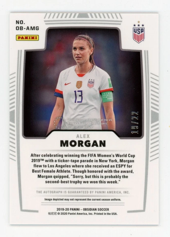 ALEX MORGAN 2019-20 PANINI OBSIDIAN ASIA RED ETCH AUTO AUTOGRAPH 19/22 - Image 2 of 3