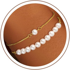 Pearl Bracelet Gifts for Women, 14K Gold Plated Pearl Bracelets for Women Dainty