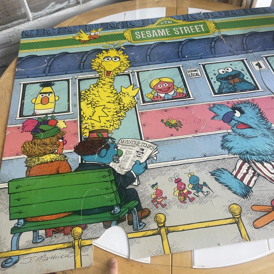 Sesame Street Playskool Giant Puzzle All Aboard 9 Sq Ft 1976 Rare 95% Complete - Image 4 of 4