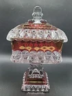 Vintage Clear Ruby Red Flash Glass Pedestal Lid Candy Dish EXCELLENT CONDITION